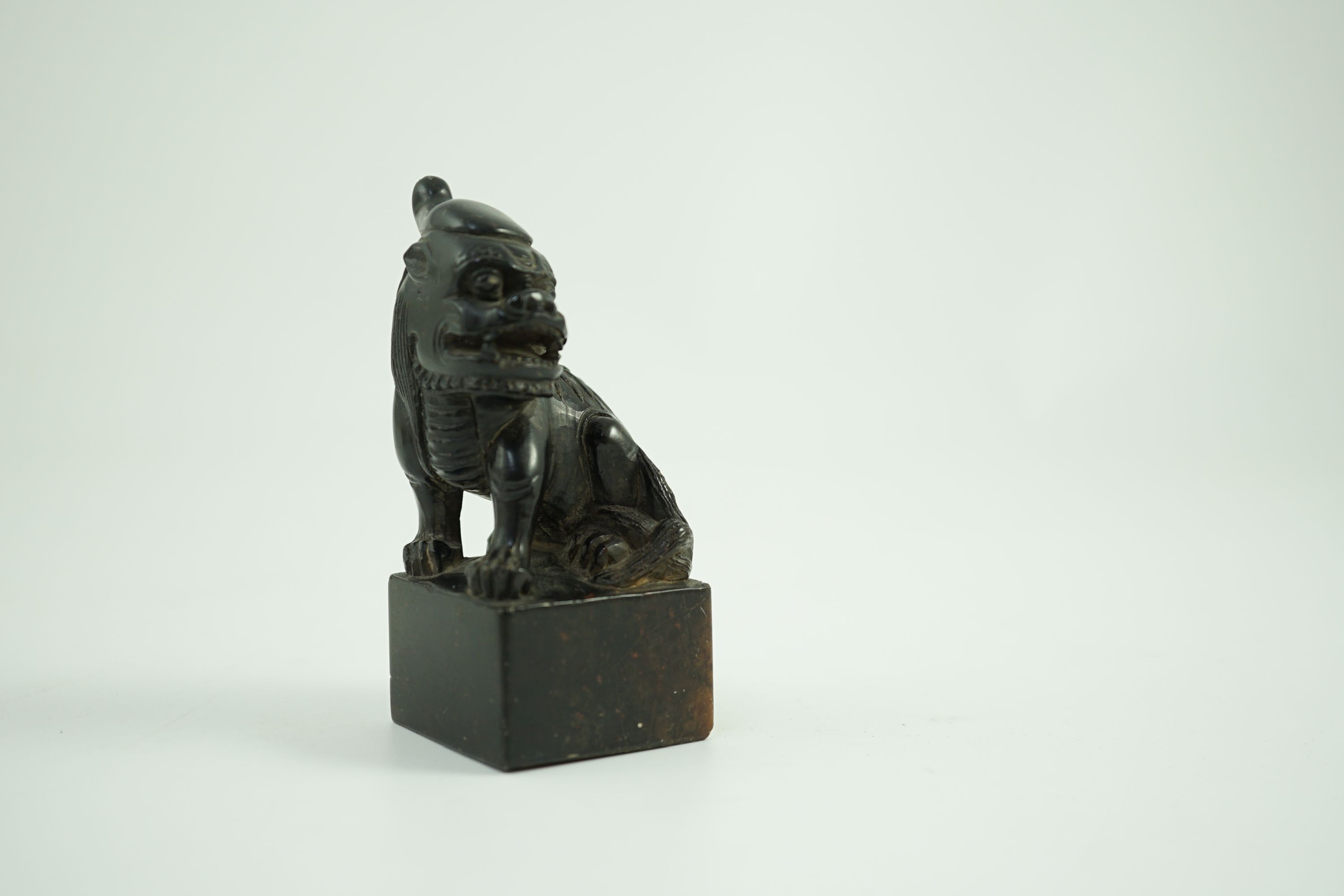 A Chinese soapstone pixiu (lion dog) seal, 9.5 cms high.